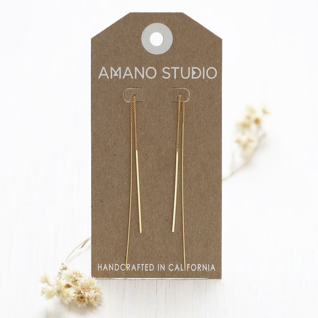 Gold Needle and Thread Earrings