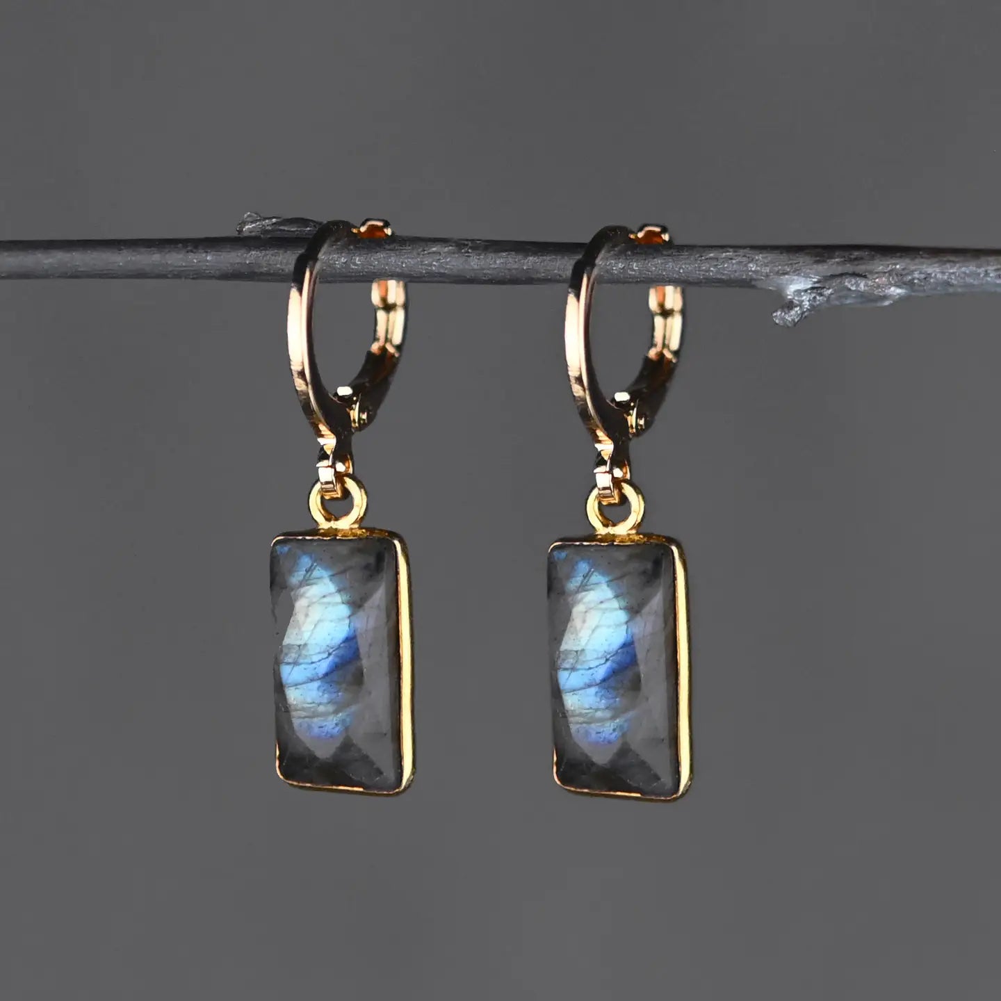 KBD Golden Huggie Labradorite Earrings