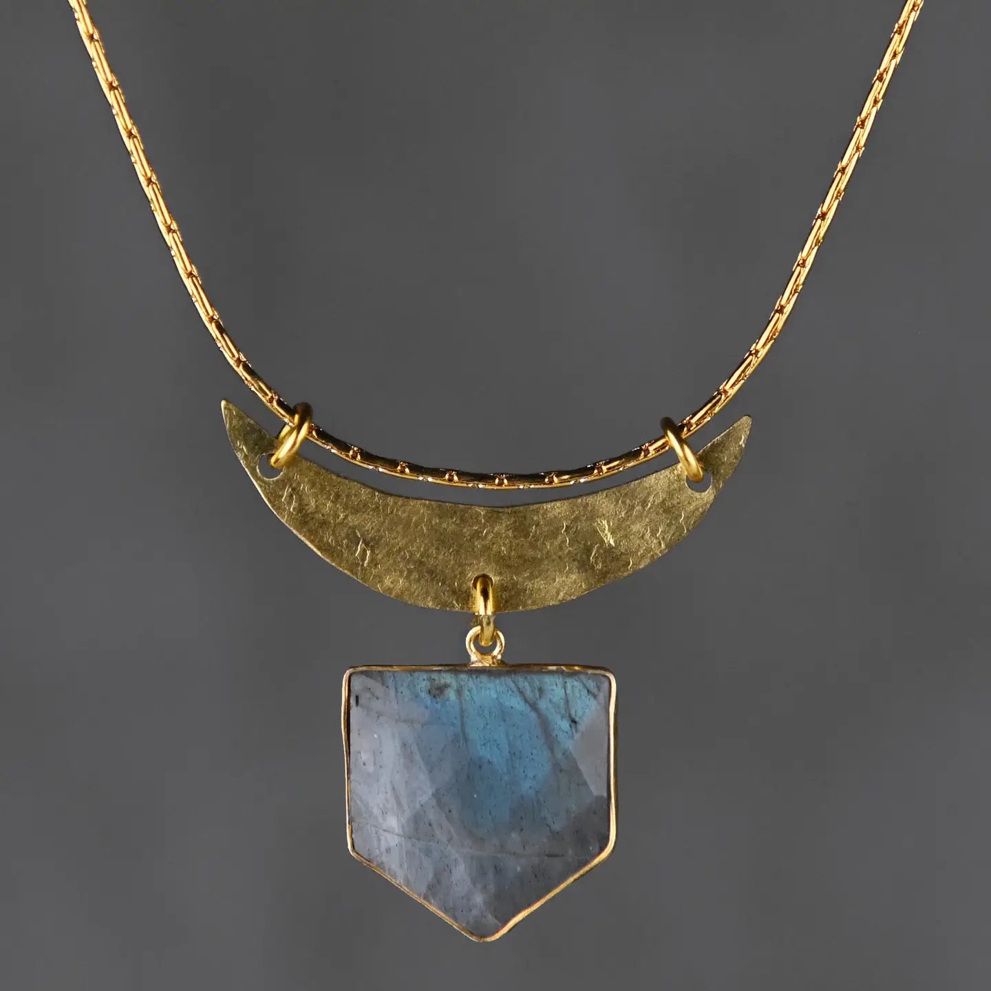 KBD Laradorite Hammered Moon Shield Necklace