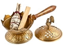 Om Import Tibetan Brass Incense Burner with Handle 