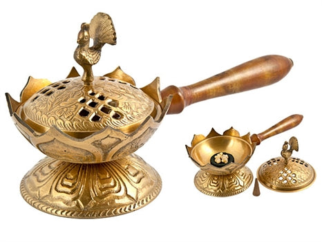 Om Import Tibetan Brass Incense Burner with Handle 